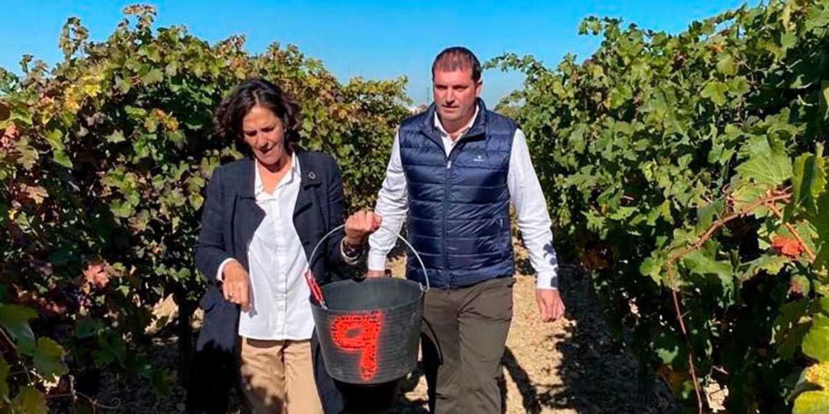 La consejera Itziar Gómez acompañada por el presidente de la DO Navarra, David Palacios