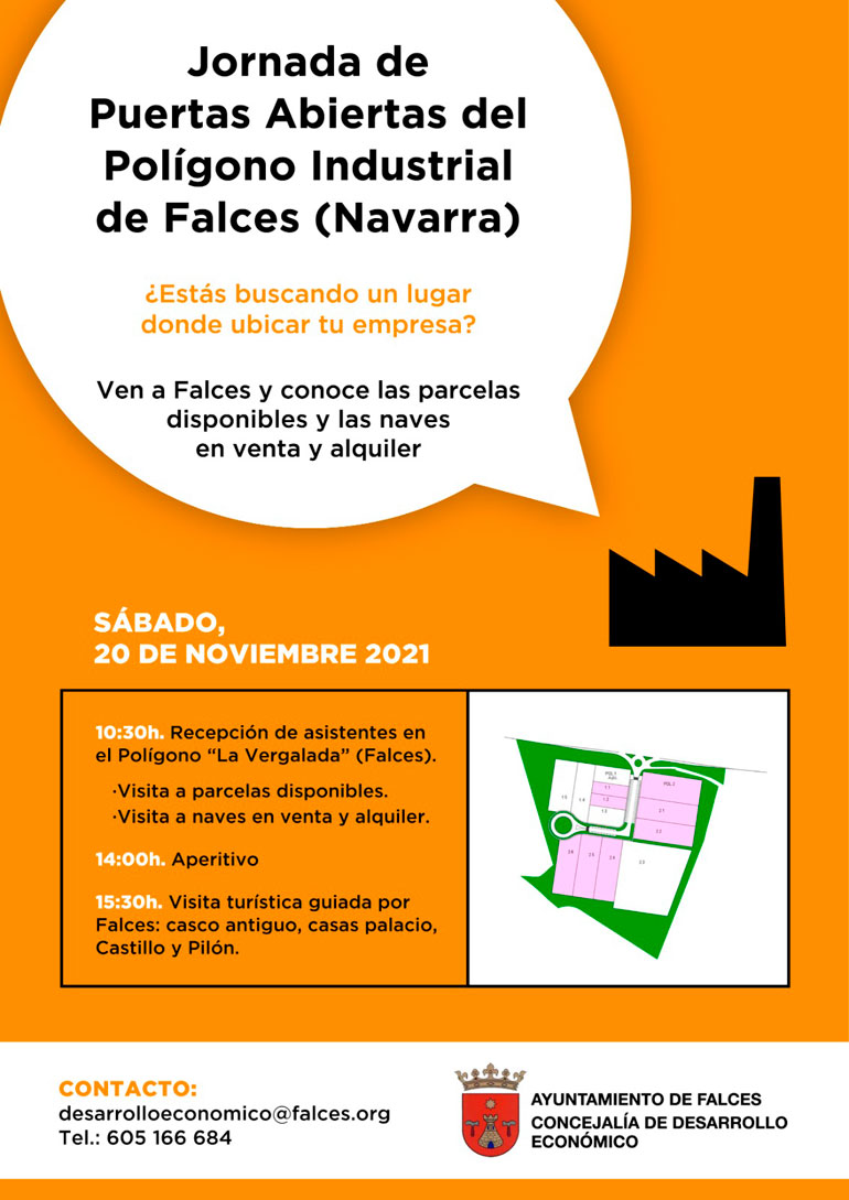 Cartel de las Jornada de Puertas Abiertas en el Polígono Industrial de Falces