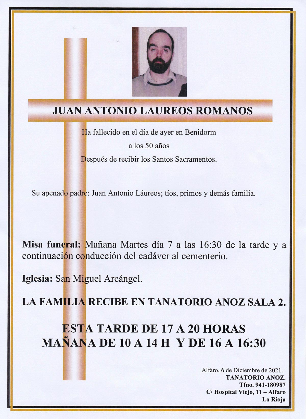 Toño Laureos Romanos esquela
