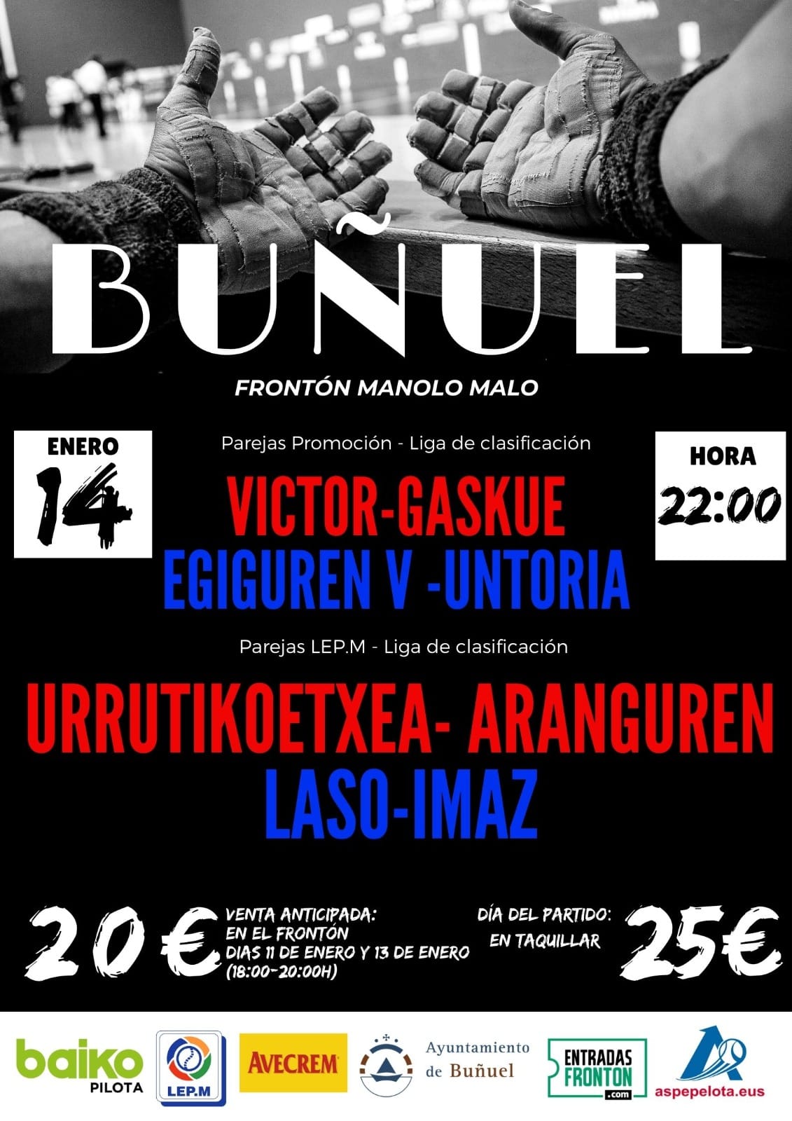 Partido de parejas de la Liga Profesional de Pelota Mano entre Laso-Imaz vs Urrutikoetxea-Aranguren