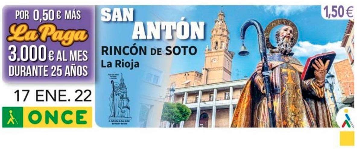 Cupón de la Once con motivo de la festividad de San Antón en Rincón de Soto