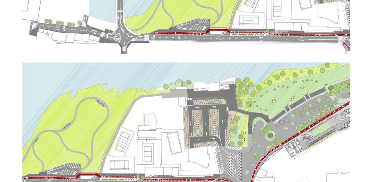 Infografía del proyecto de Corredor Verde de Tudela zona aparcamiento