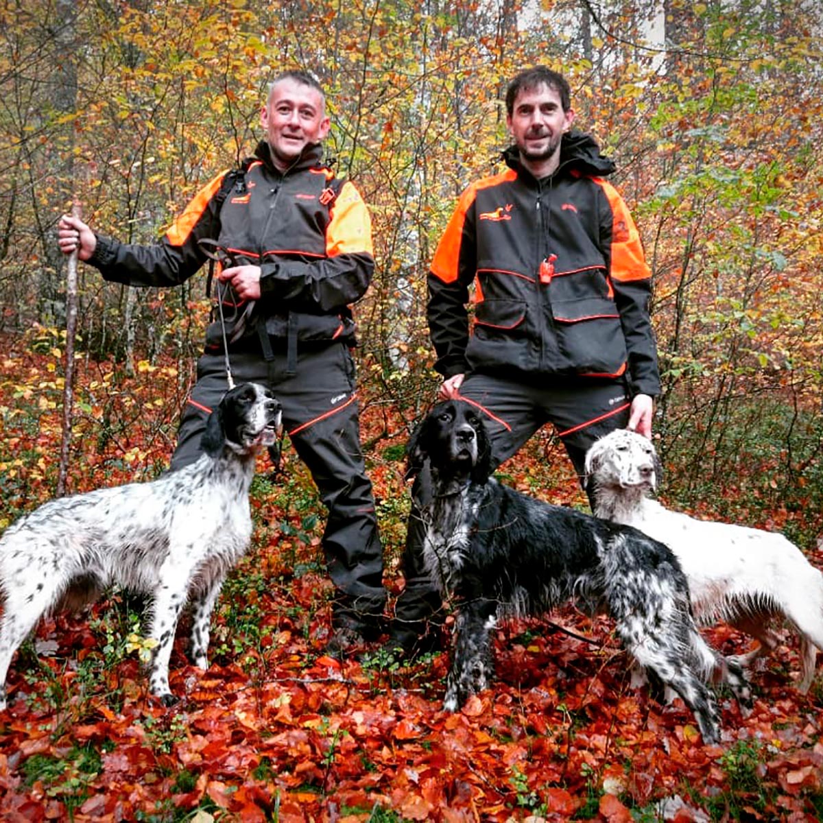 Ricardo Cornago con Olaf y Diego con Gold esperando su turno en el Máster CCBP de Garralda en Navarra 2 perros caza becada
