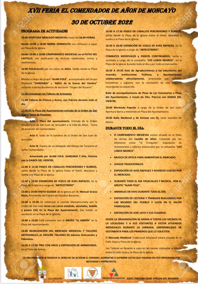 XVII Feria del Comendador de Añón de Moncayo programa