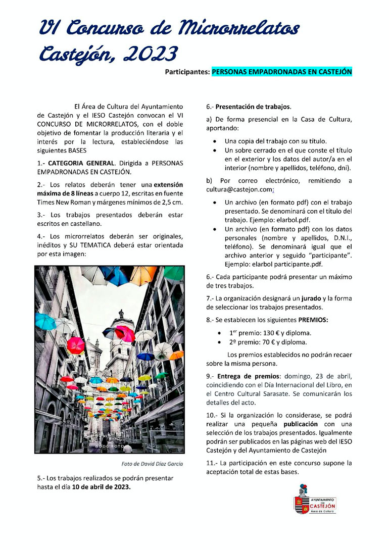 VI Concurso de microrrelatos 2023 en Castejón bases