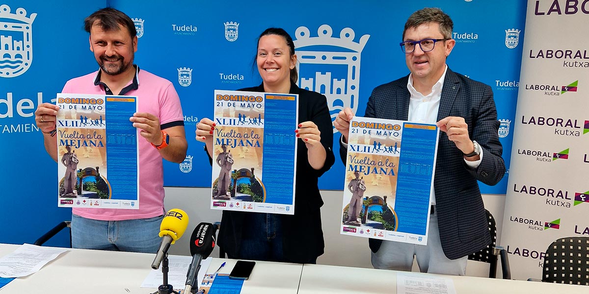 En la presentación de dicha carrera, la concejal de Deportes, Irune García, ha estado acompañada por el presidente del Club Ribera Atlético, Fernando Litago, y el Director de Laboral Kutxa, Manuel Romeo