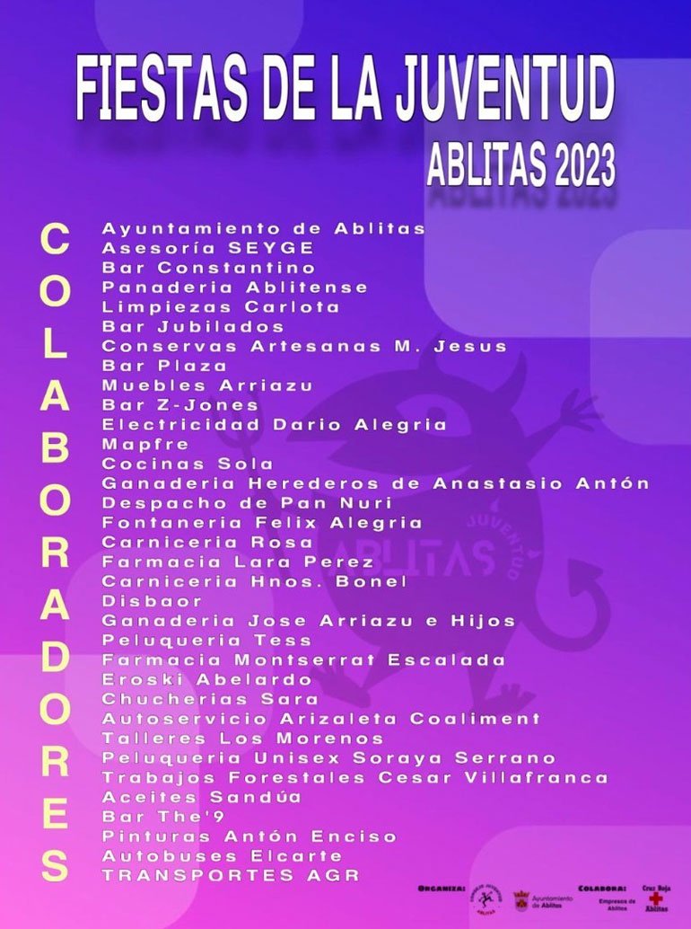 Programa de Fiestas de la juventud 2023 en Ablitas colaboradores