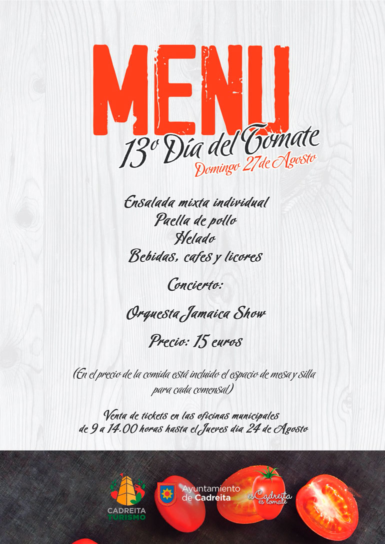 XIII Día del Tomate de Cadreita 2023 Menú