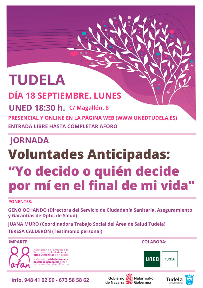 XXXI Jornadas sobre el Alzheimer y otras demencias 2023 en Tudela Charla Voluntades anticipadas yo decido o quién decide por mí en el final de mi vida