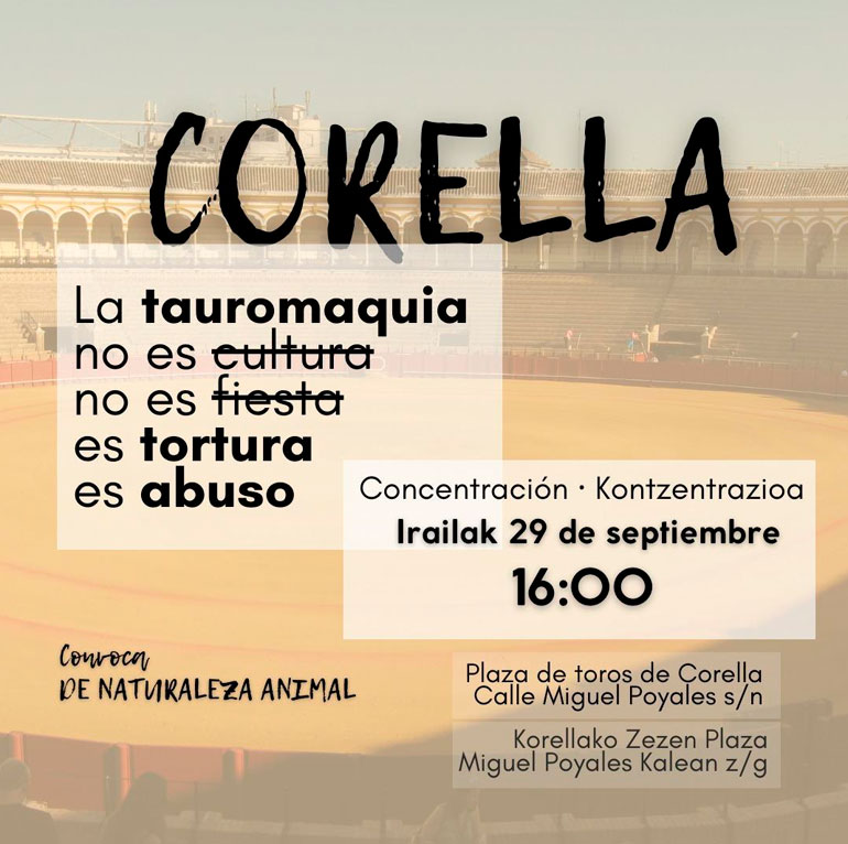 Concentración antitaurina frente a la Plaza de Toros de Corella