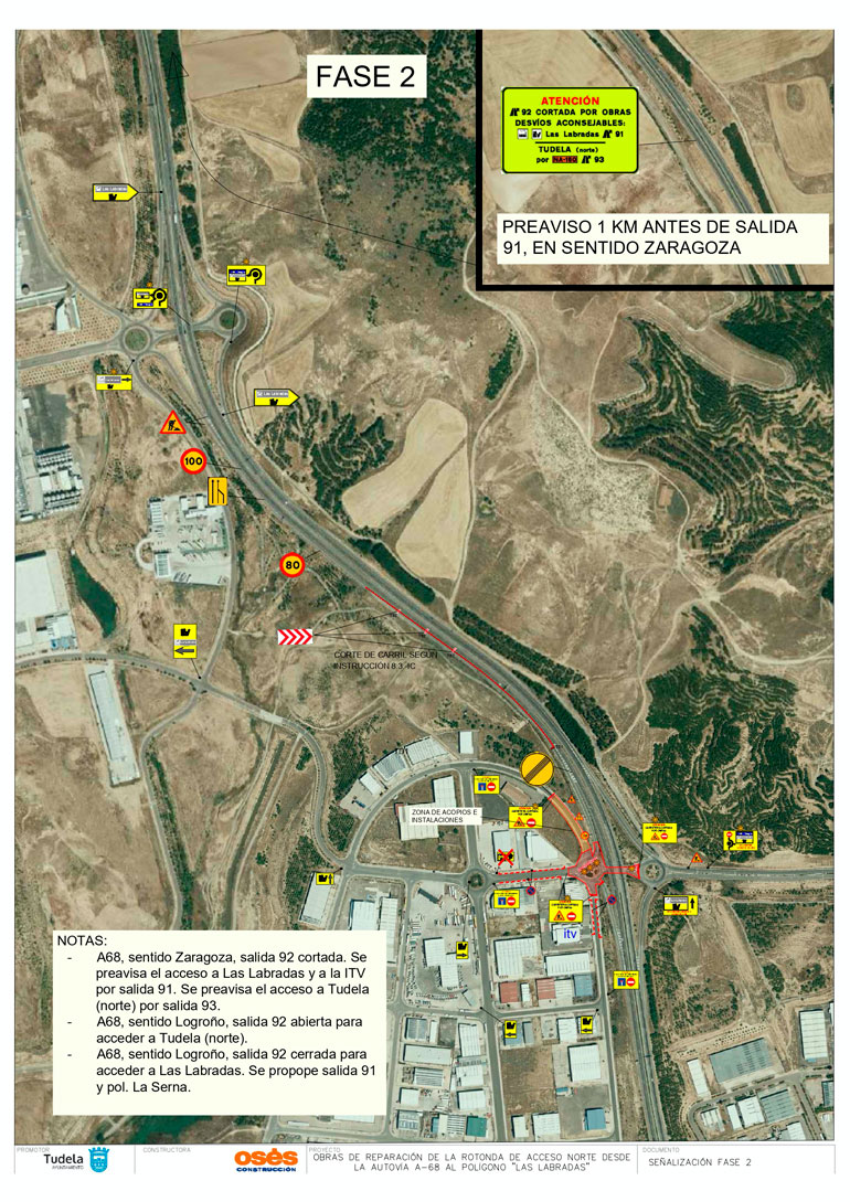 Plano de la señalización de la fase 2 de la reparación de la rotonda de Covegán