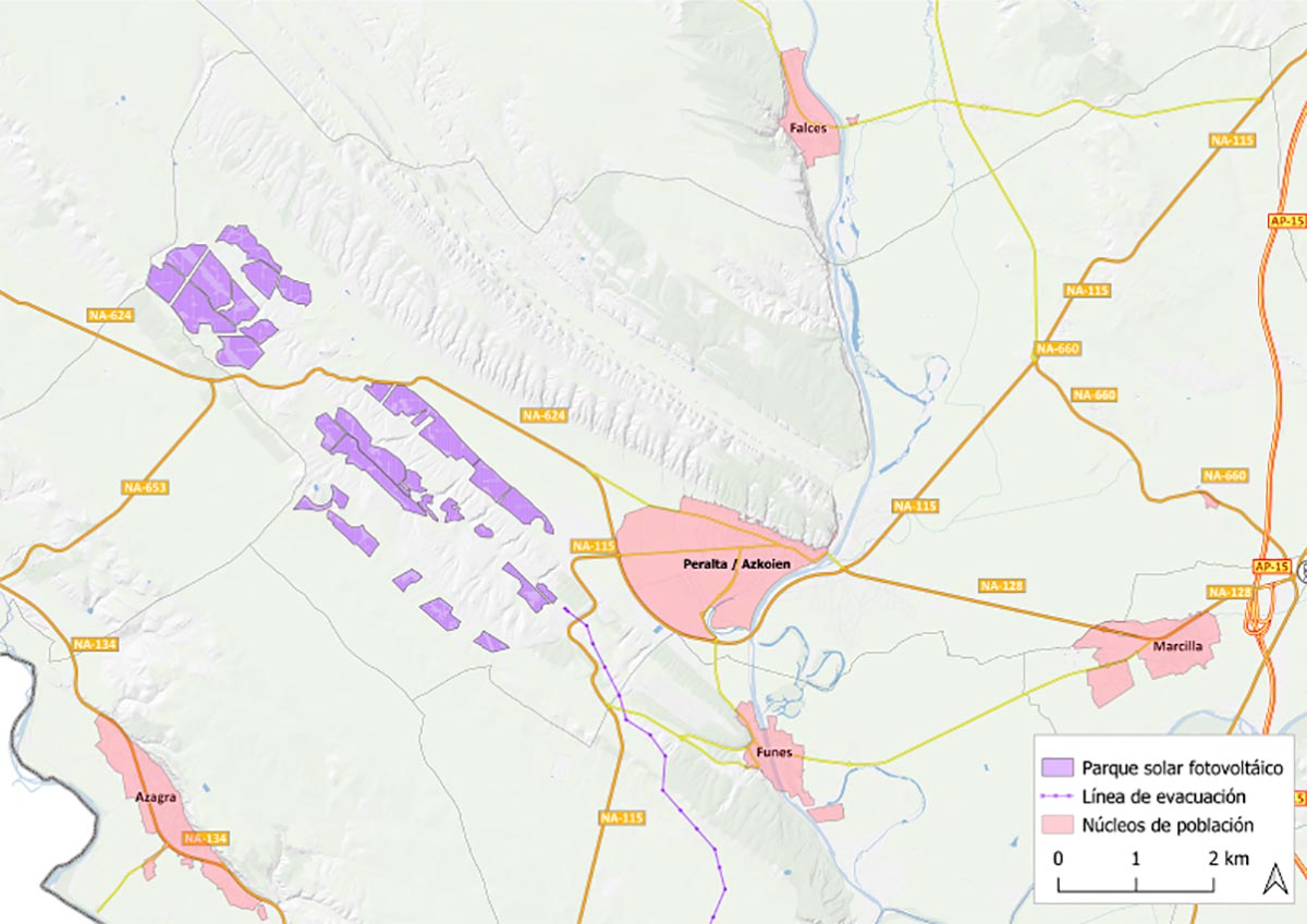 Mapa de la ubicación del futuro parque solar fotovoltaica de Peralta