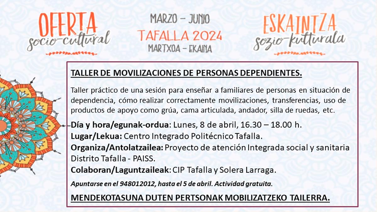 Cartel del Taller movilizaciones personas dependientes en Tafalla