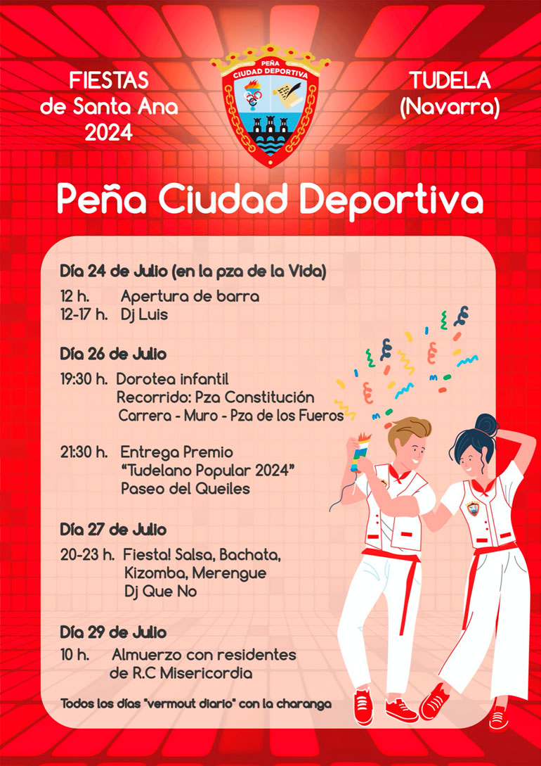 Programa de actividades de la Peña Ciudad Deportiva durante las fiestas de Santa Ana 2024