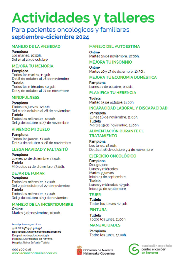 Actividades y talleres en Tudela para pacientes oncológicos y familiares