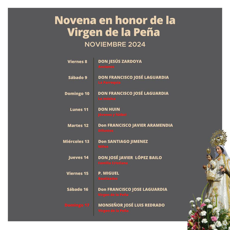 Programa de las Fiestas en honor de la Virgen de la Peña 2024 en Fustiñana novena