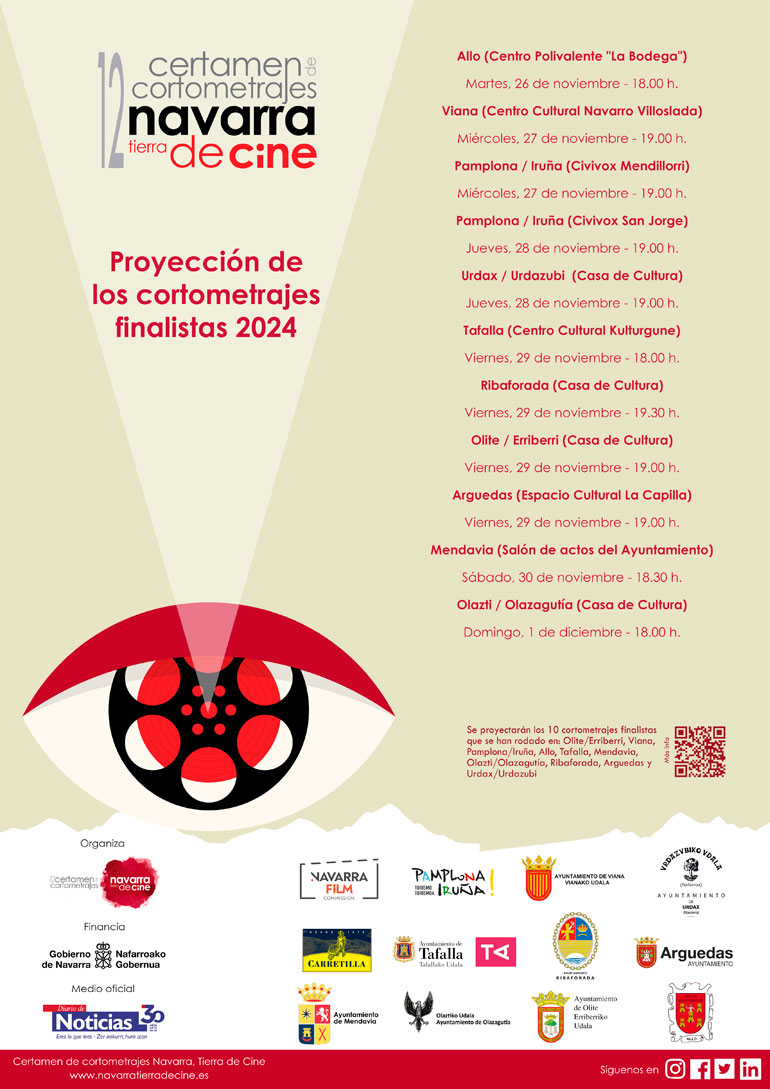 Proyecciones de los cortometrajes finalistas del 12 Certamen Navarra Tierra de Cine 2024