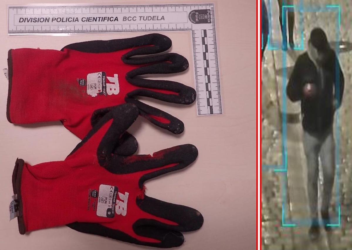 Guantes que llevaba el agresor antes y después del robo