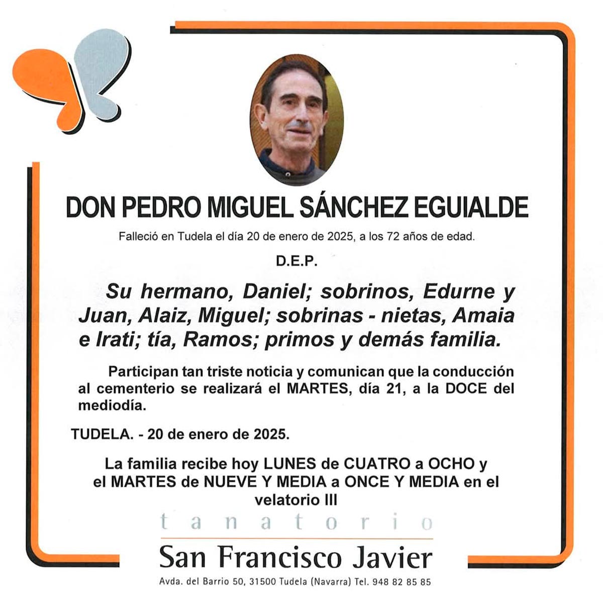 Esquela de Pedro Miguel Sánchez Eguialde