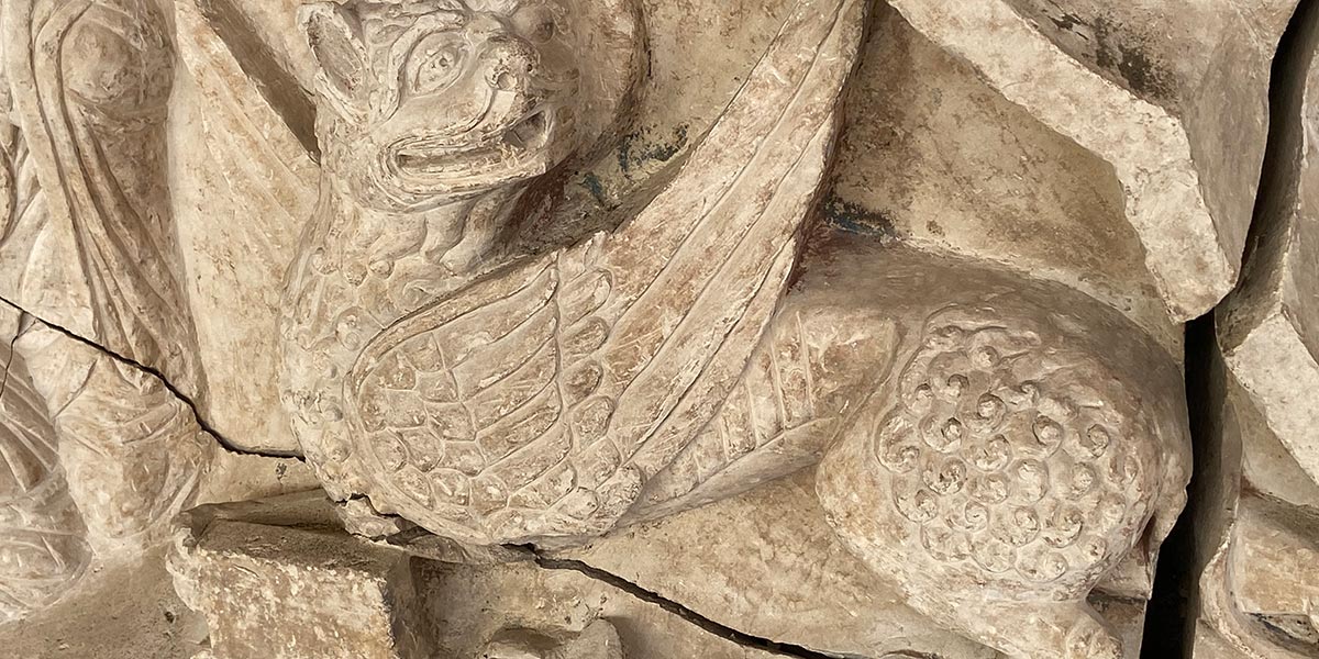 Detalle de la representación de San Marcos en la Iglesia de la Magdalena, antes de su restauración