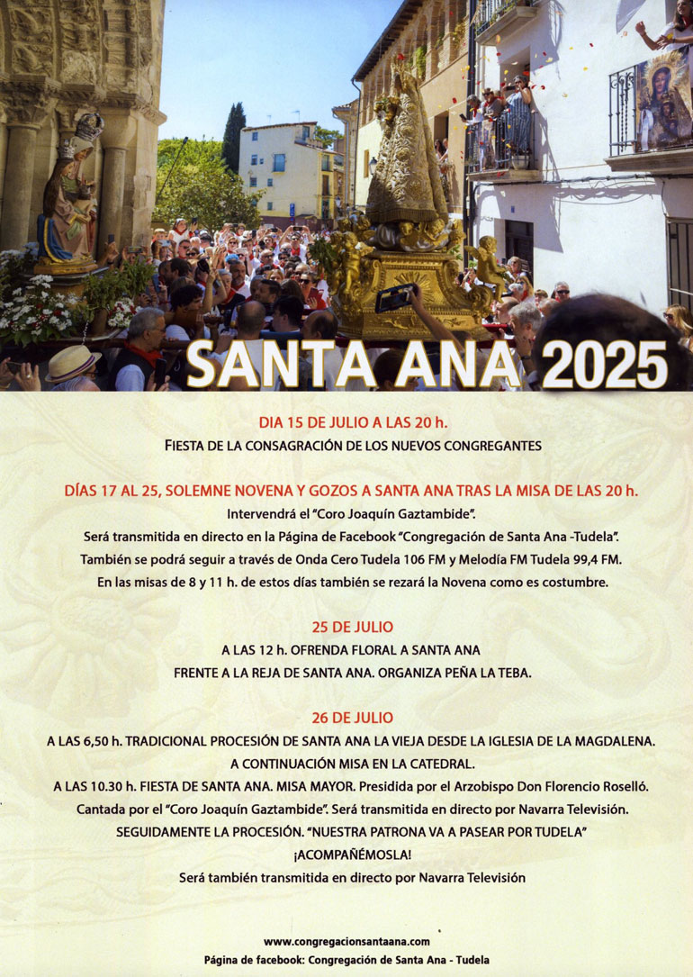 Programa de actos de la Congregación de Santa Ana de Tudela en julio de 2025