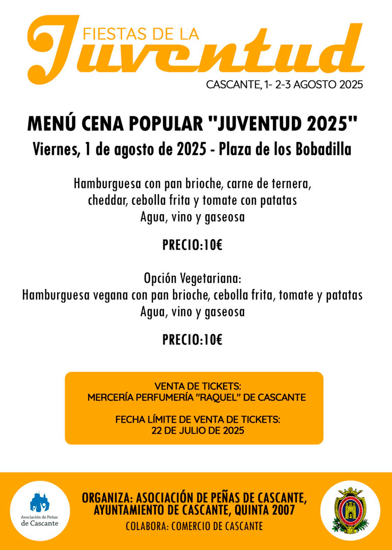 Programa de las Fiestas de la Juventud de Cascante 2025 Cena