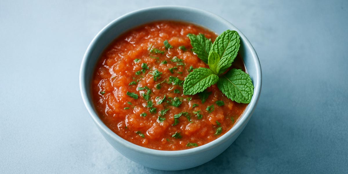 Crema de tomate con menta y miel