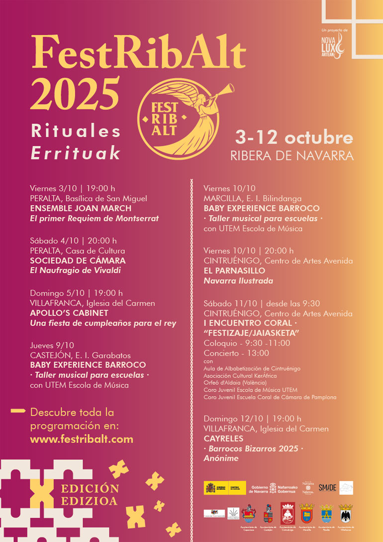 X Festival de música antigua ‘FestRibAlt’ en la Ribera 2025 programa