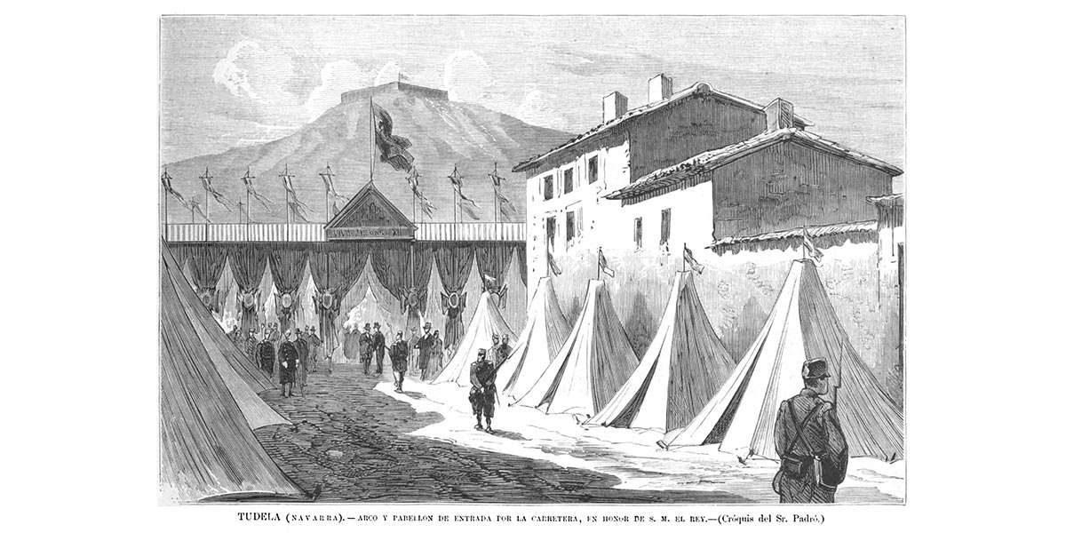 Arco y pabellón de entrada a Tudela por la carretera de Zaragoza, en honor del rey Alfonso XII. La Ilustración Española y Americana