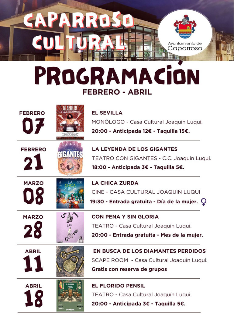 Programación cultural de Caparroso febrero abril 2026