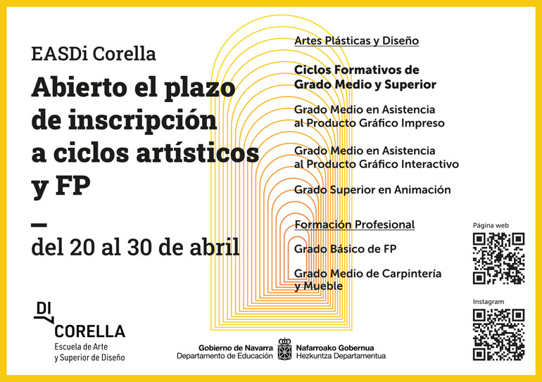 Cartel de inscripción para los ciclos de EASDI Corella 2026