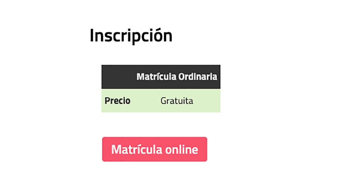 Botón rojo de matrícula online en la web de la UNED Tudela desde el que se puede realizar la inscripción en los cursos de verano, con opción de matriculación conjunta en todos los cursos